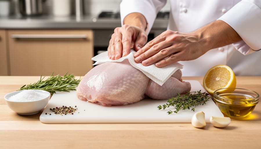 Raw skin-on turkey breast from Butterball on a cutting board with kosher salt