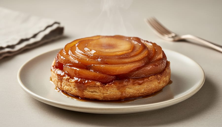 Upside-down tarte tatin with caramelized apples and glossy crust